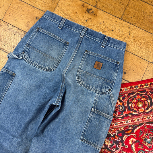 Vintage Carhartt Blue Double Knee Workwear Carpenter Baggy Jeans - 32