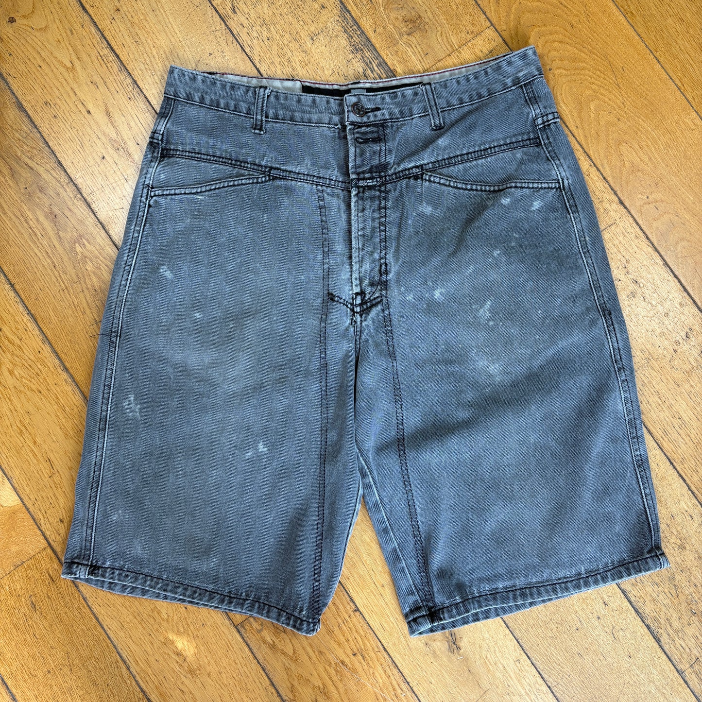 Vintage Marithe Francois Girbaud Embroidered Hip Hop Grey Baggy Shorts Jorts -34