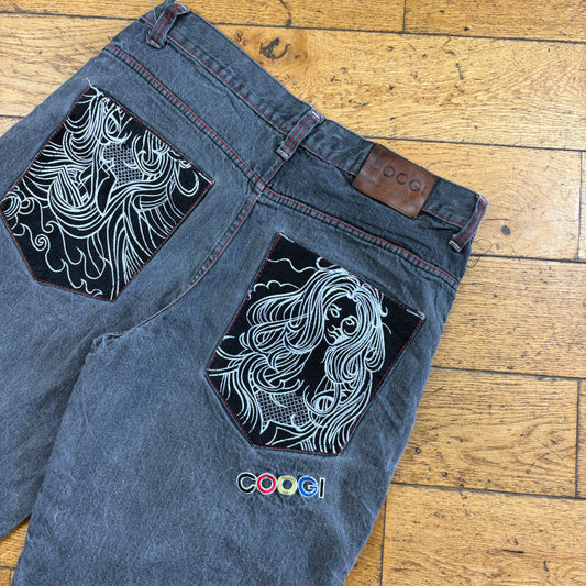 Vintage Coogi Embroidered Grey Hip Hop Baggy Shorts Jorts - 36