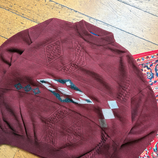 Vintage Burgundy Italian Chunky Knit Jumper - L