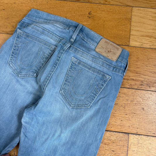 Vintage True Religion Womens Embroidered Blue Y2K Shorts Jorts - Size 8