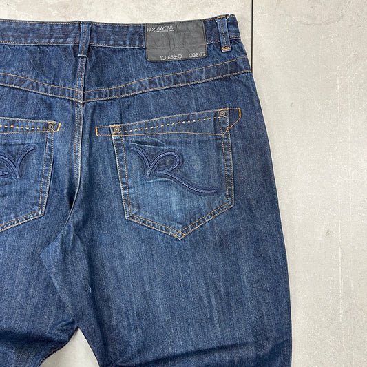 Vintage Rocawear Embroidered Hip Hop Baggy Blue Jeans - 42