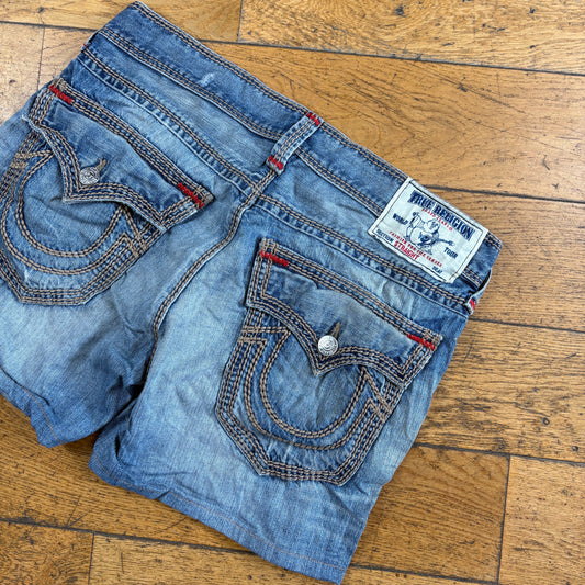 Vintage True Religion Blue Mini Embroidered Y2K Shorts Jorts - Size 16
