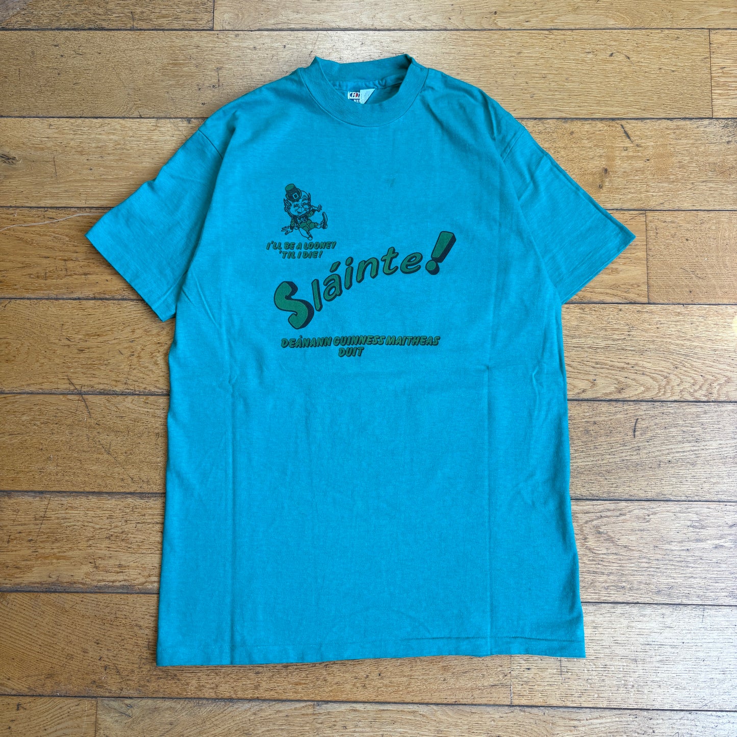 Vintage 90s Beer Single Stitch Greeny Blue Graphic T-Shirt - S