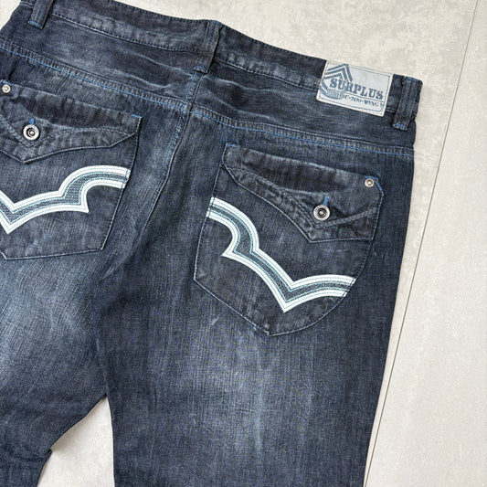 Vintage Embroidered Hip Hop Blue Baggy Jeans - 38