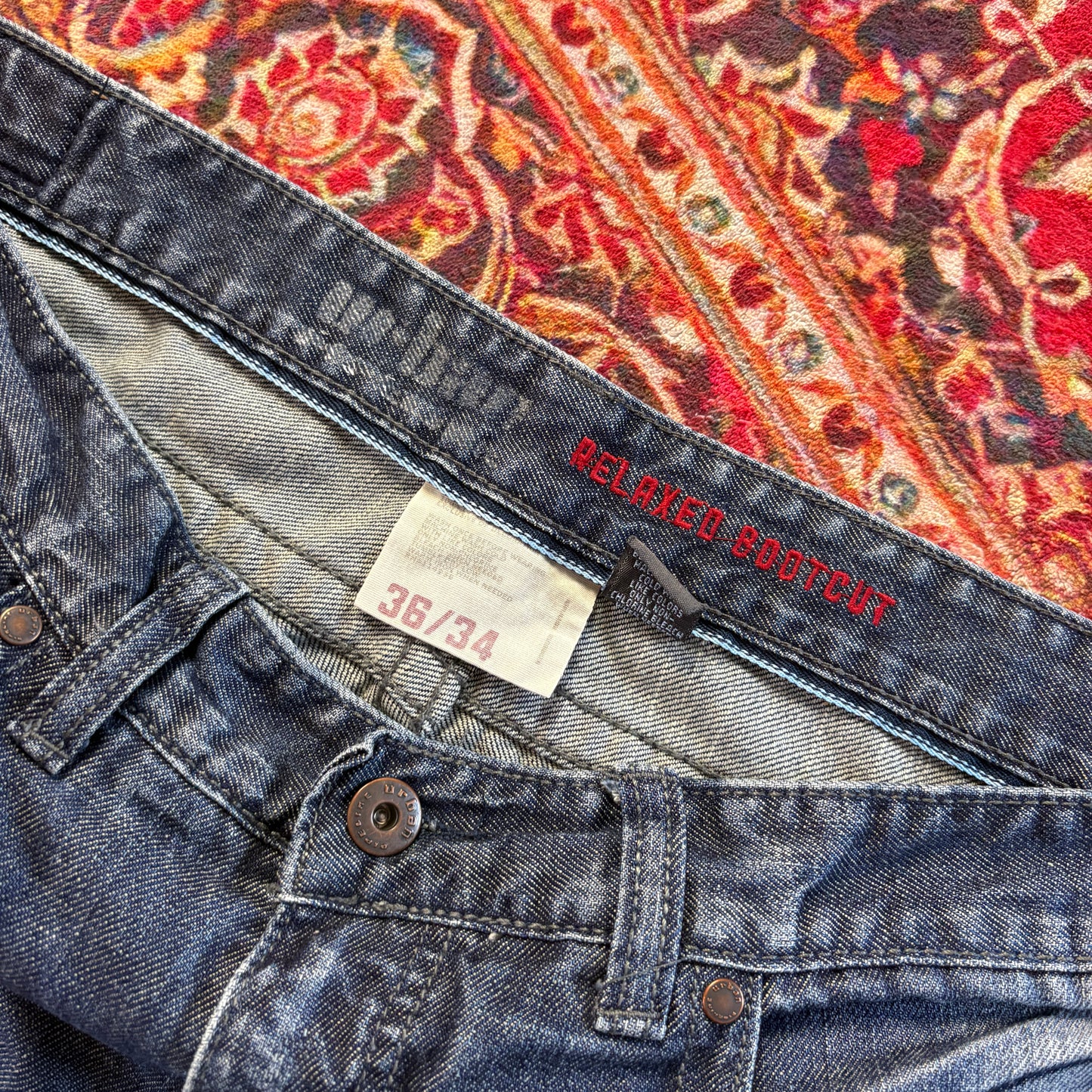 Vintage Urban Blue Bootcut Embroidered Y2K Hip Hop Baggy Jeans - 38L