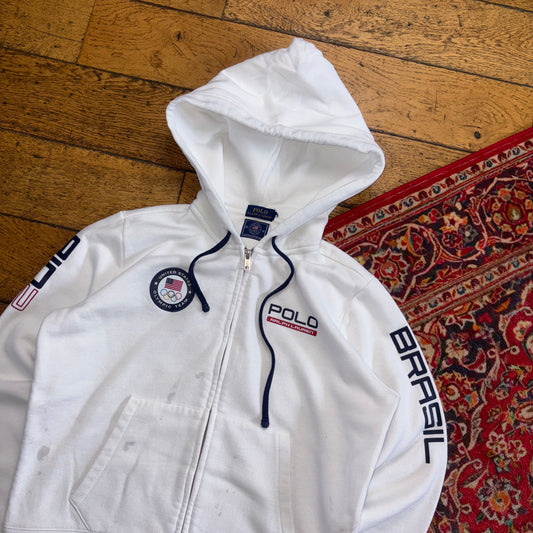 Vintage Ralph Lauren Rio 2016 USA Olympic White Hoodie Embroidered Sweatshirt -M