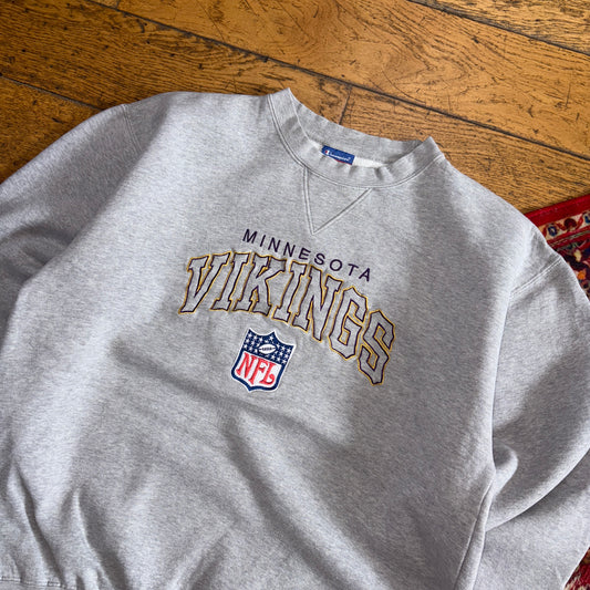 Vintage NFL Minnesota Vikings Grey Embroidered Sweatshirt - L