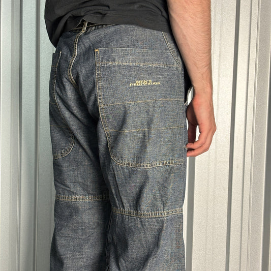 Embroidered Blue Japanese Denim Hip Hop Y2K Baggy Jeans - 38L