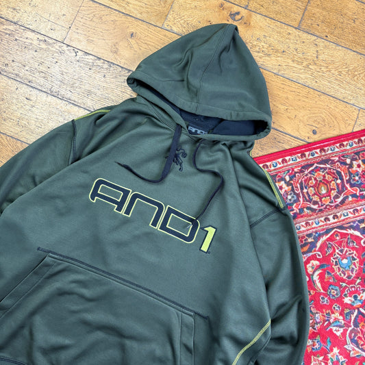 Vintage AND1 Green Basketball Y2K Embroidered Hoodie Sweatshirt - XL