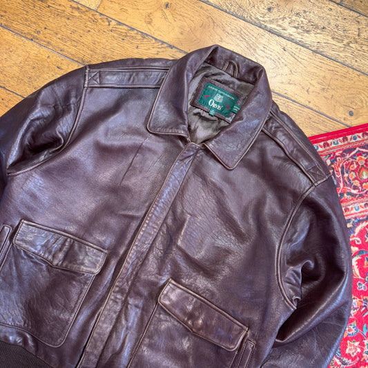 Vintage Orvis Brown Lamb Leather Bomber Aviator Jacket - XL