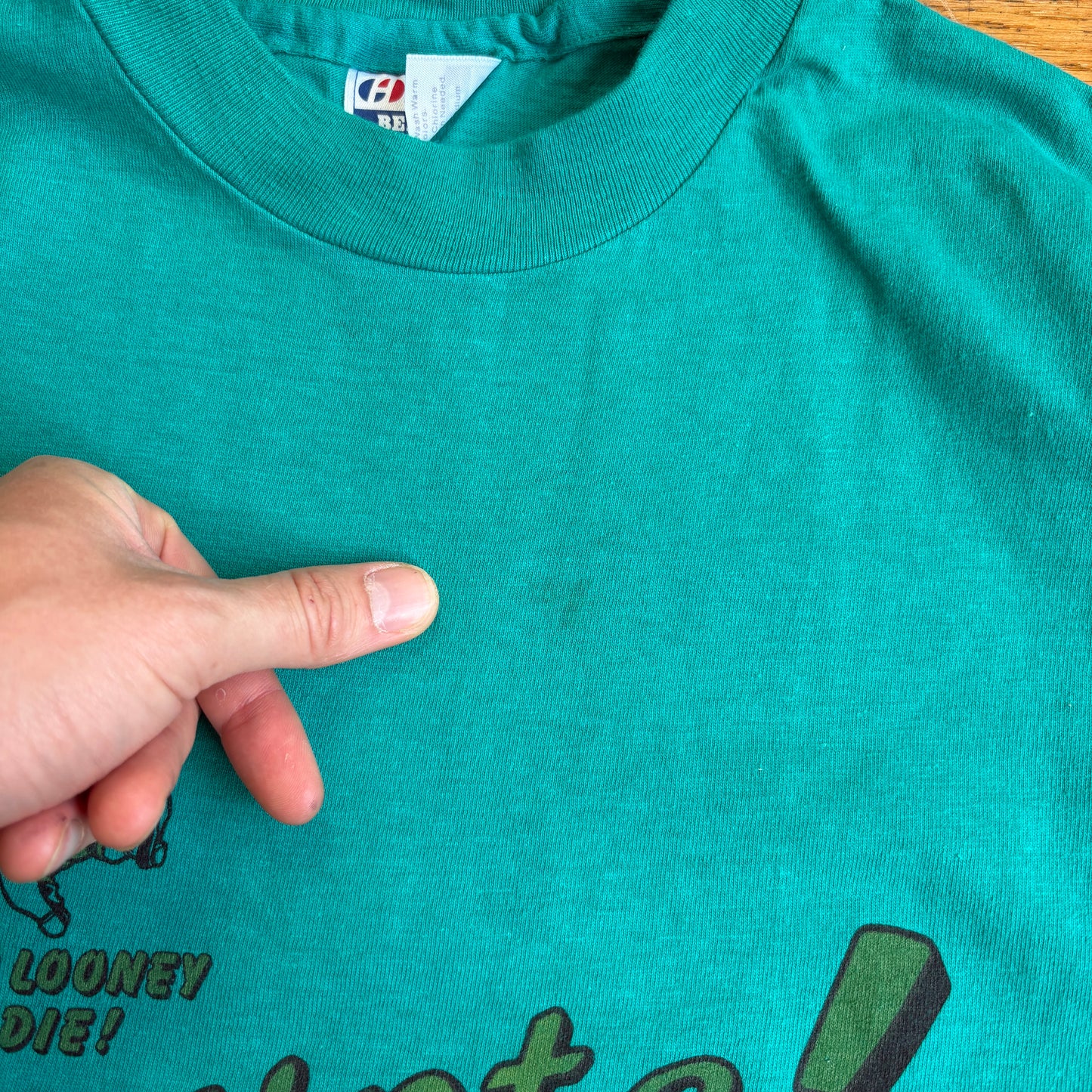 Vintage 90s Beer Single Stitch Greeny Blue Graphic T-Shirt - S