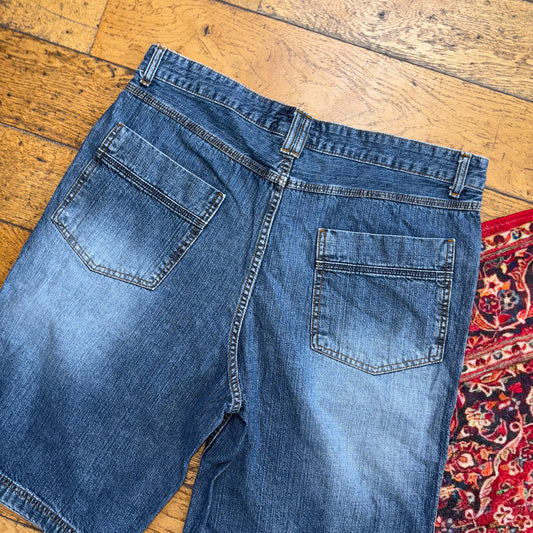 Vintage Embroidered Hip Hop Baggy Blue Shorts Jorts - 38