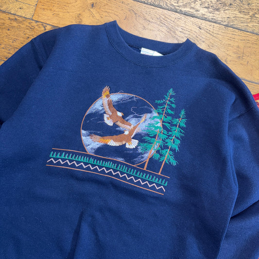 Vintage 90s Navy Embroidered Americana Eagle Sweatshirt - L