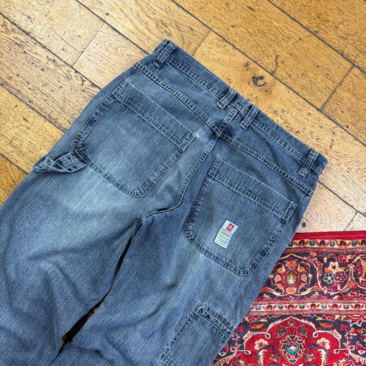 Vintage Low Rider Grey Embroidered Y2K Hip Hop Baggy Jeans - 36
