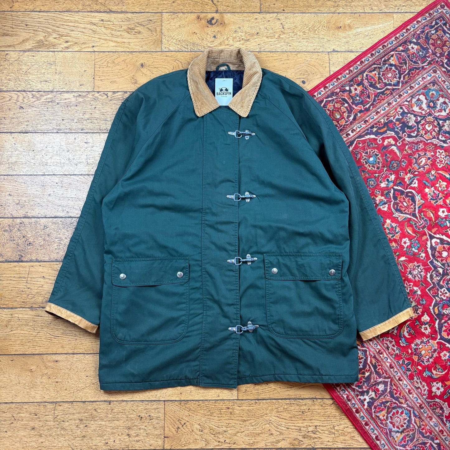 Vintage Green Fireman Clasp Trench Chore Parka Coat Jacket - XL