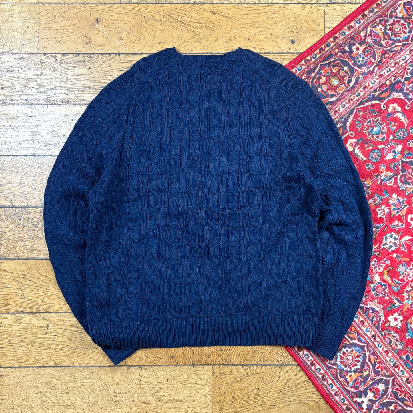 Vintage Ralph Lauren Navy Blue Cable Knit Jumper - XL