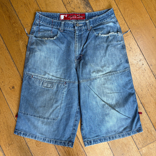 Vintage MLB Embroidered Hip Hop Baggy Blue Shorts Jorts - 34