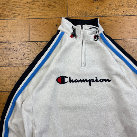Vintage Champion Cream Zip Embroidered Fleece Sweatshirt - XL