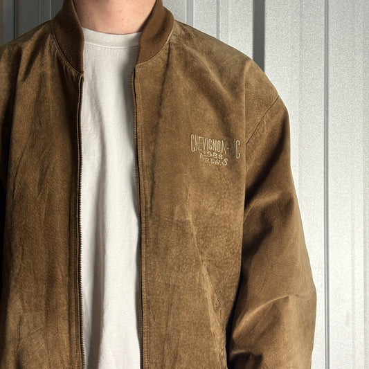 Vintage Chevignon 90s Brown Suede Leather Bomber Jacket - XL