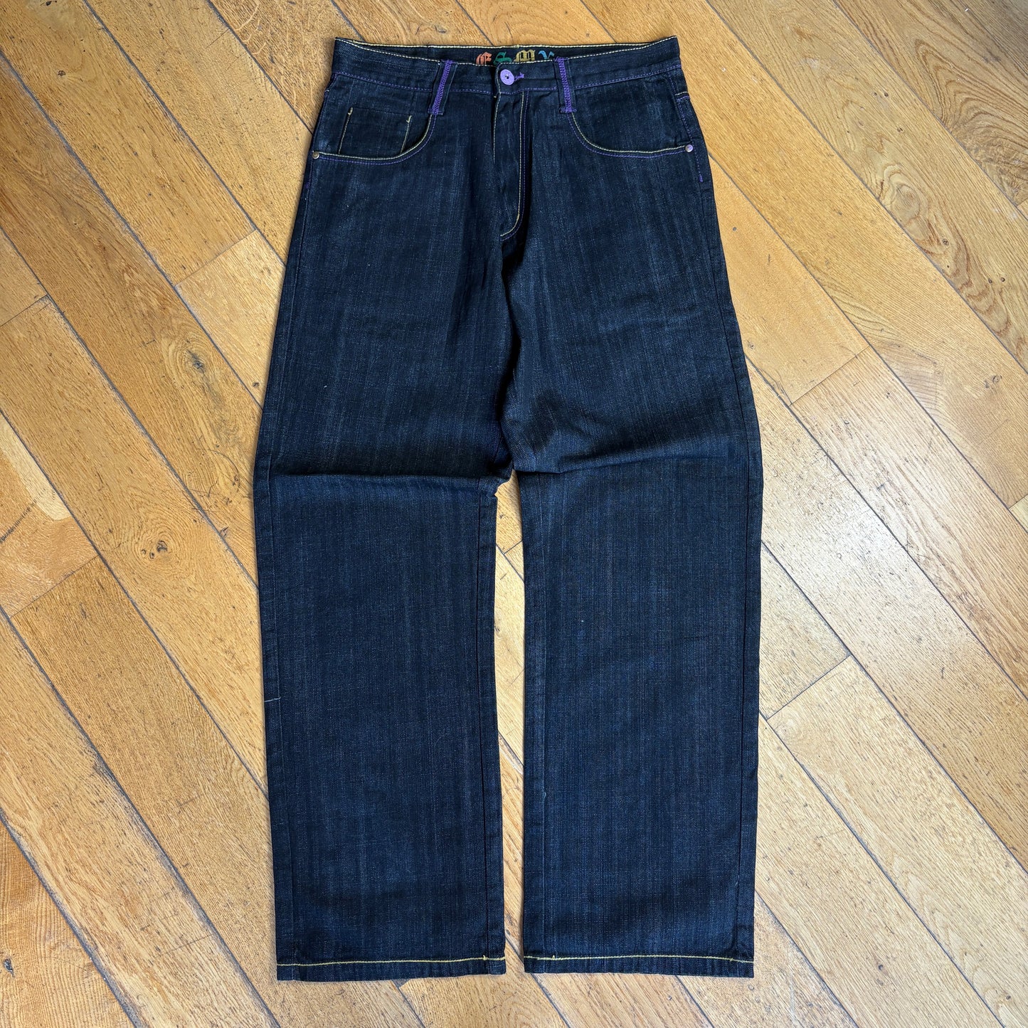 Vintage CSMX Embroidered Hip Hop Black Baggy Jeans - 34