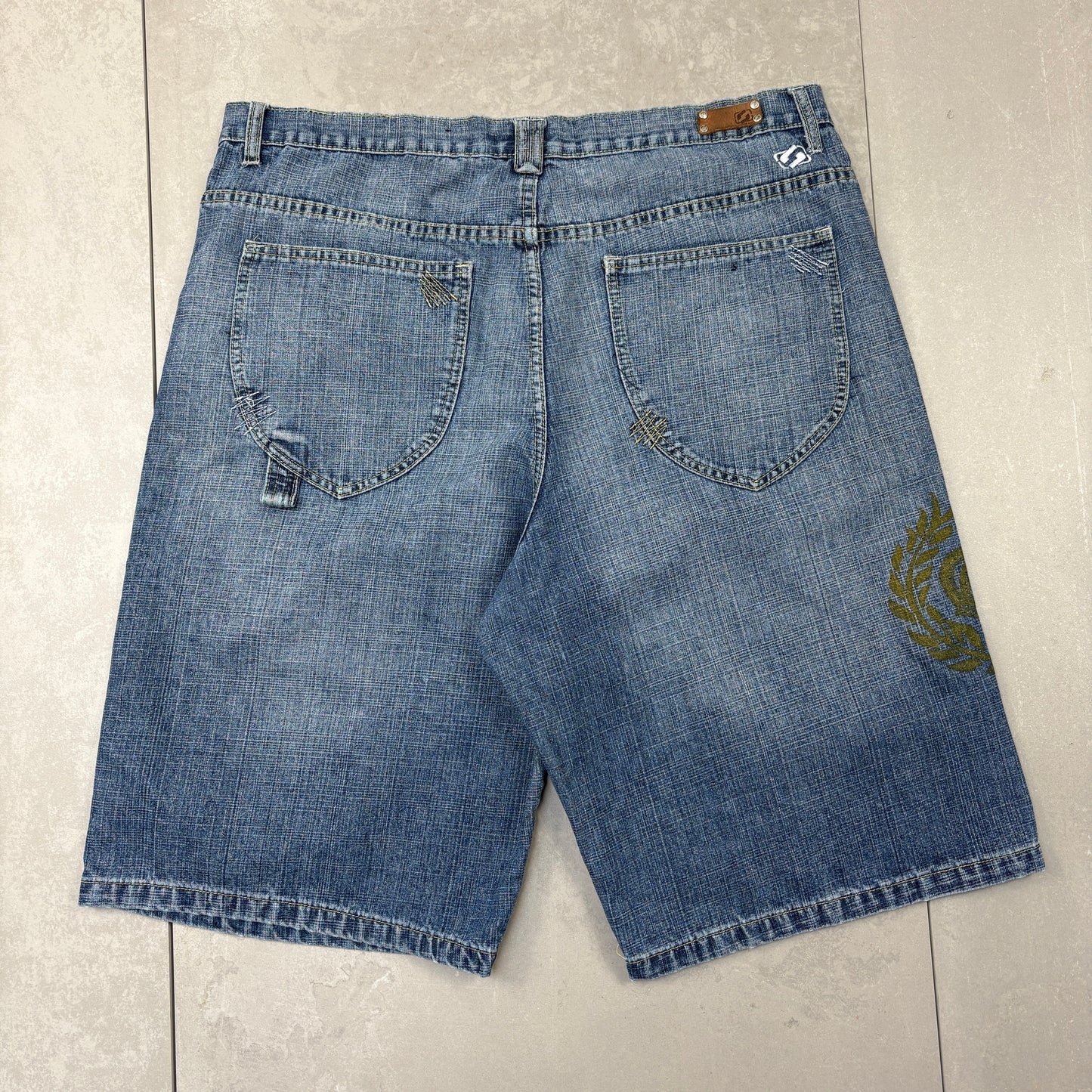 Vintage Old Skool Embroidered Blue Hip Hop Baggy Shorts Jorts - 40