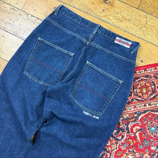 Vintage Tommy Hilfiger Blue Embroidered Y2K Hip Hop Baggy Jeans - 33
