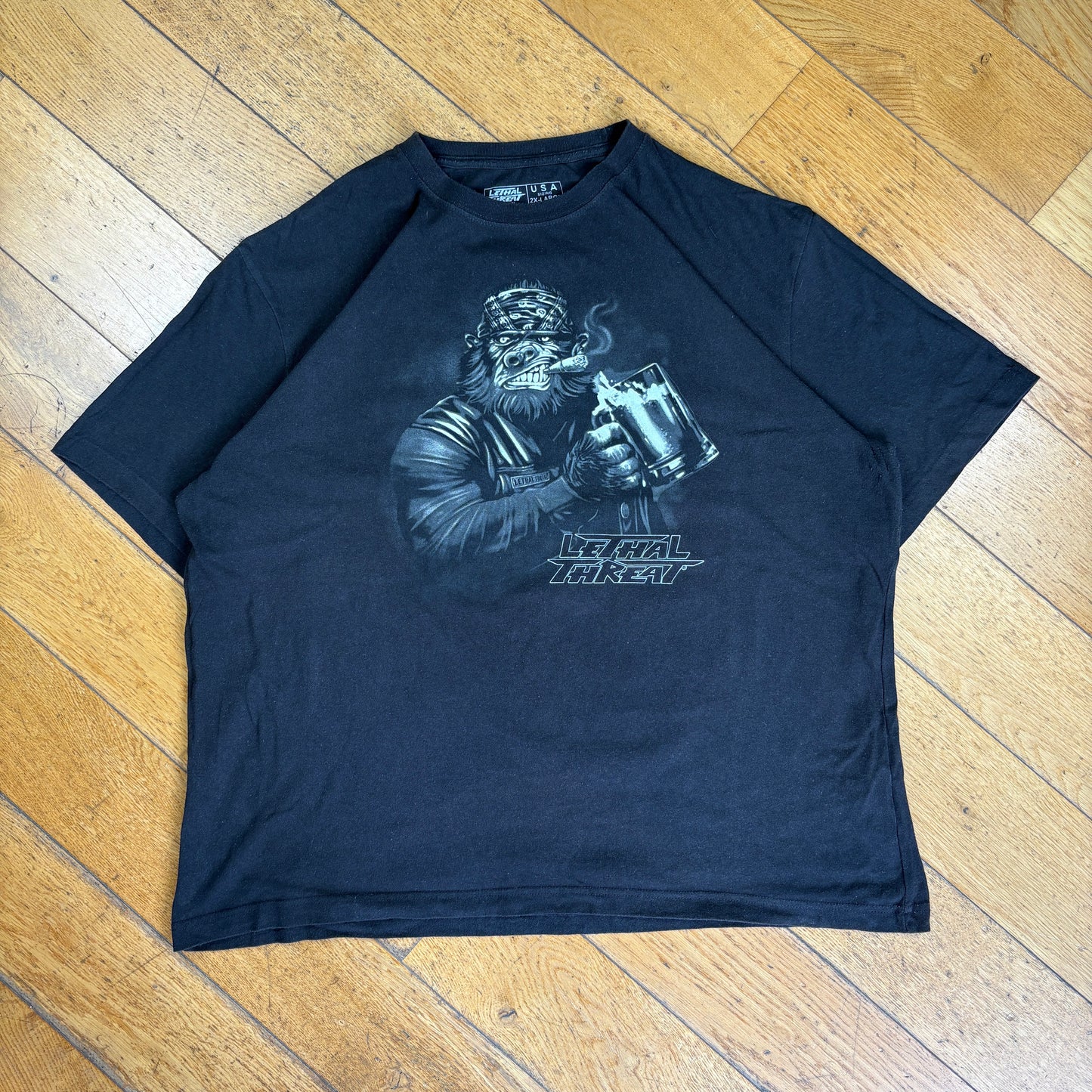 Vintage Lethal Threat Gorilla Beer Black Graphic T-Shirt - XXL