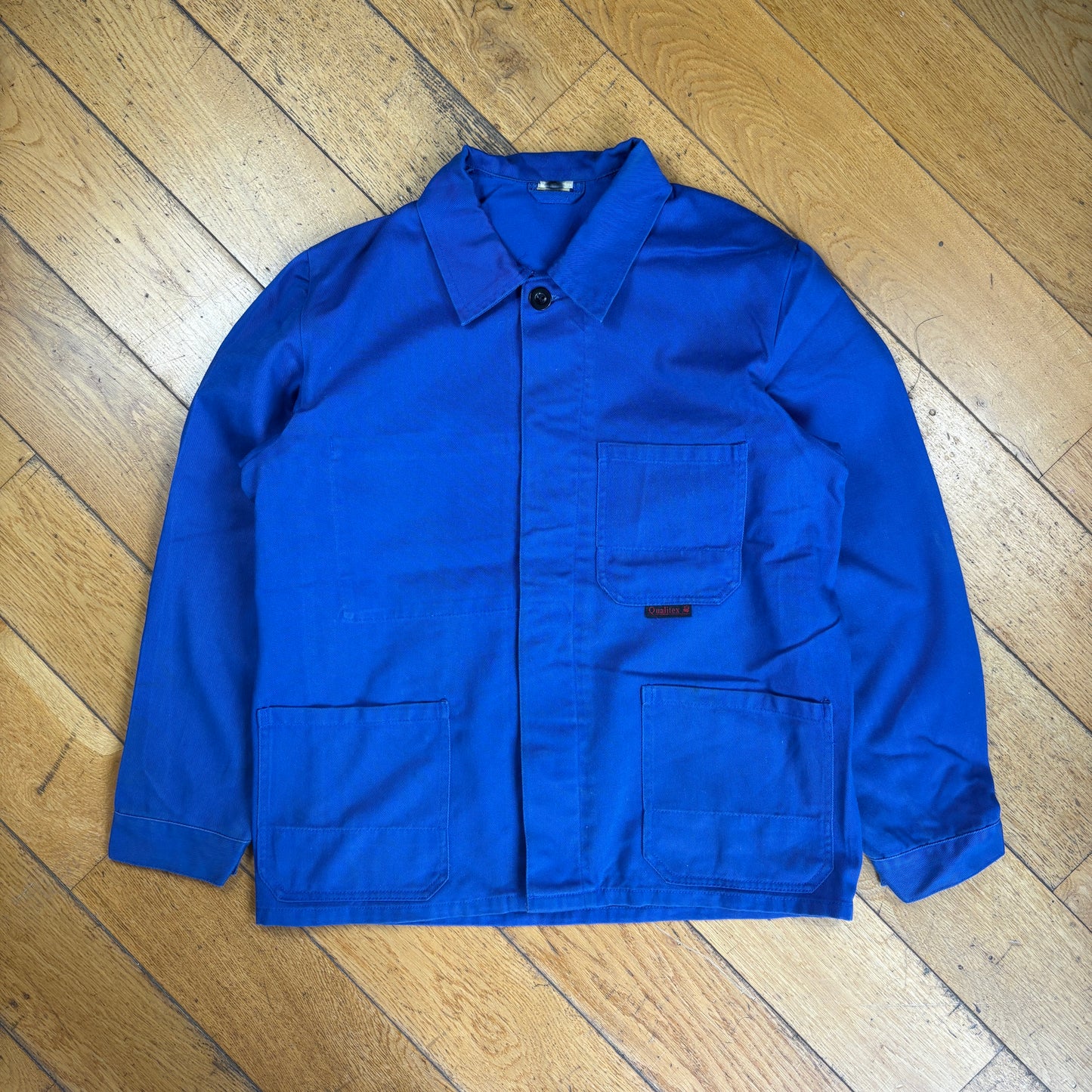 Vintage French Chore Workwear Jacket Blue Overcoat - S