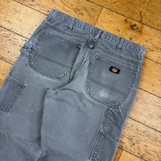Vintage Dickies Grey Double Knee Workwear Carpenter Baggy Trousers - 34