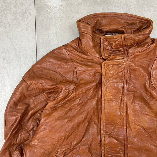 Vintage Aviator Pilot Flight Style Brown Genuine Leather Bomber Jacket - XL