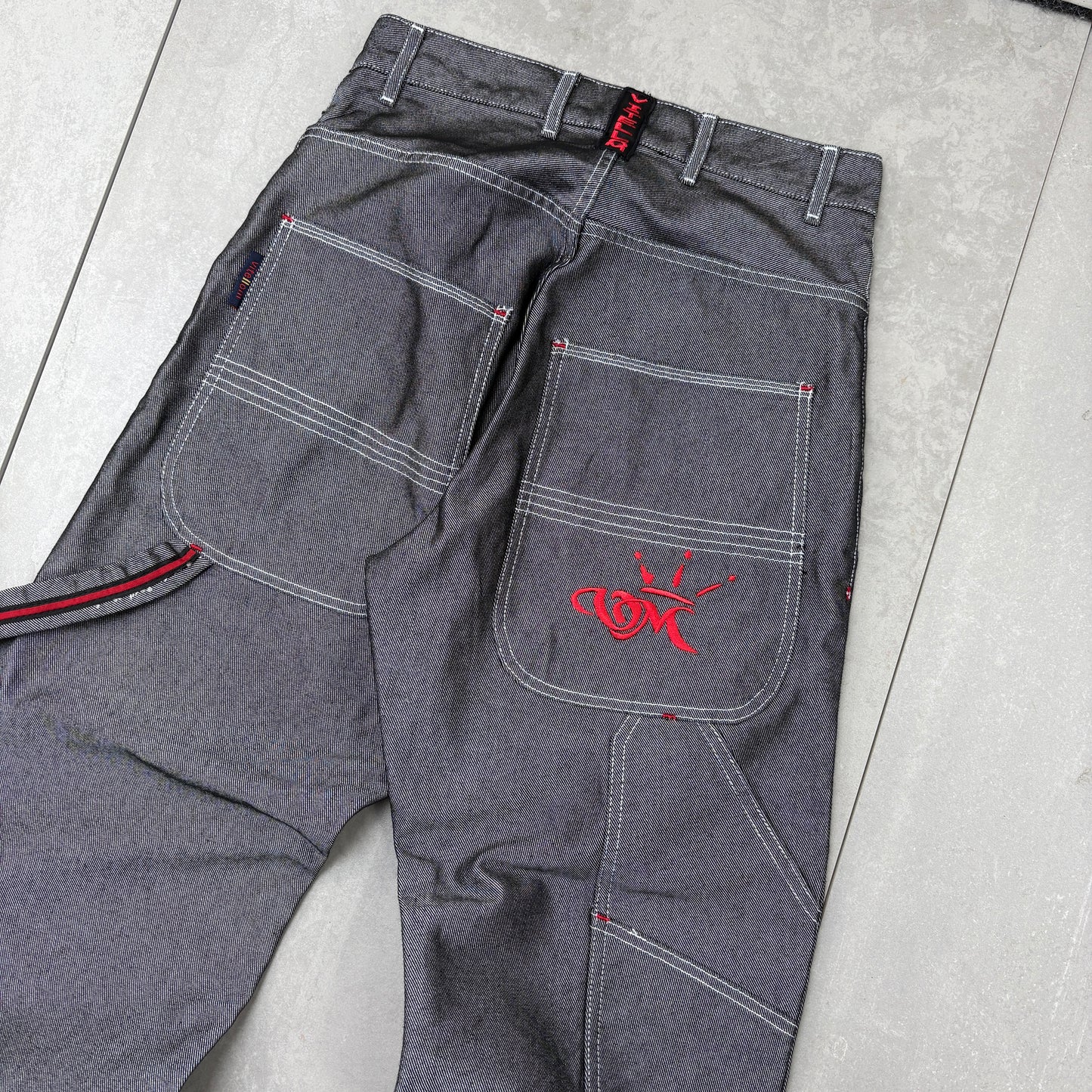 Vintage Embroidered Silver Hip Hop Baggy Jeans - 28