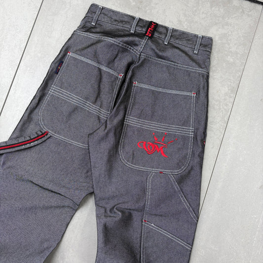 Vintage Embroidered Silver Hip Hop Baggy Jeans - 28