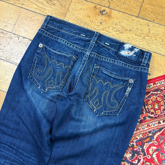 Vintage Mek Blue Embroidered Y2K Hip Hop Baggy Jeans - 38