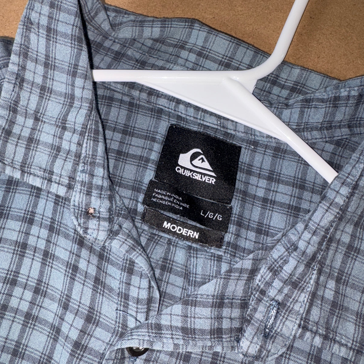 Quiksilver Blue Grey Check Plaid Short Sleeve Shirt - S