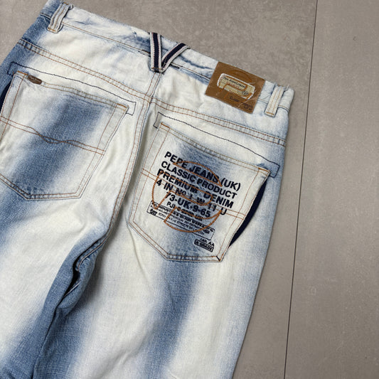 Vintage Pepe Jeans Blue Embroidered Hip Hop Baggy Jeans - 34