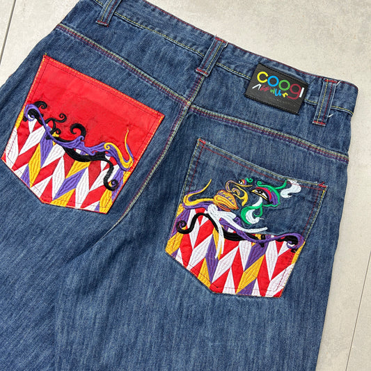 Vintage Coogi Embroidered Hip Hop Baggy Blue Shorts Jorts - 34