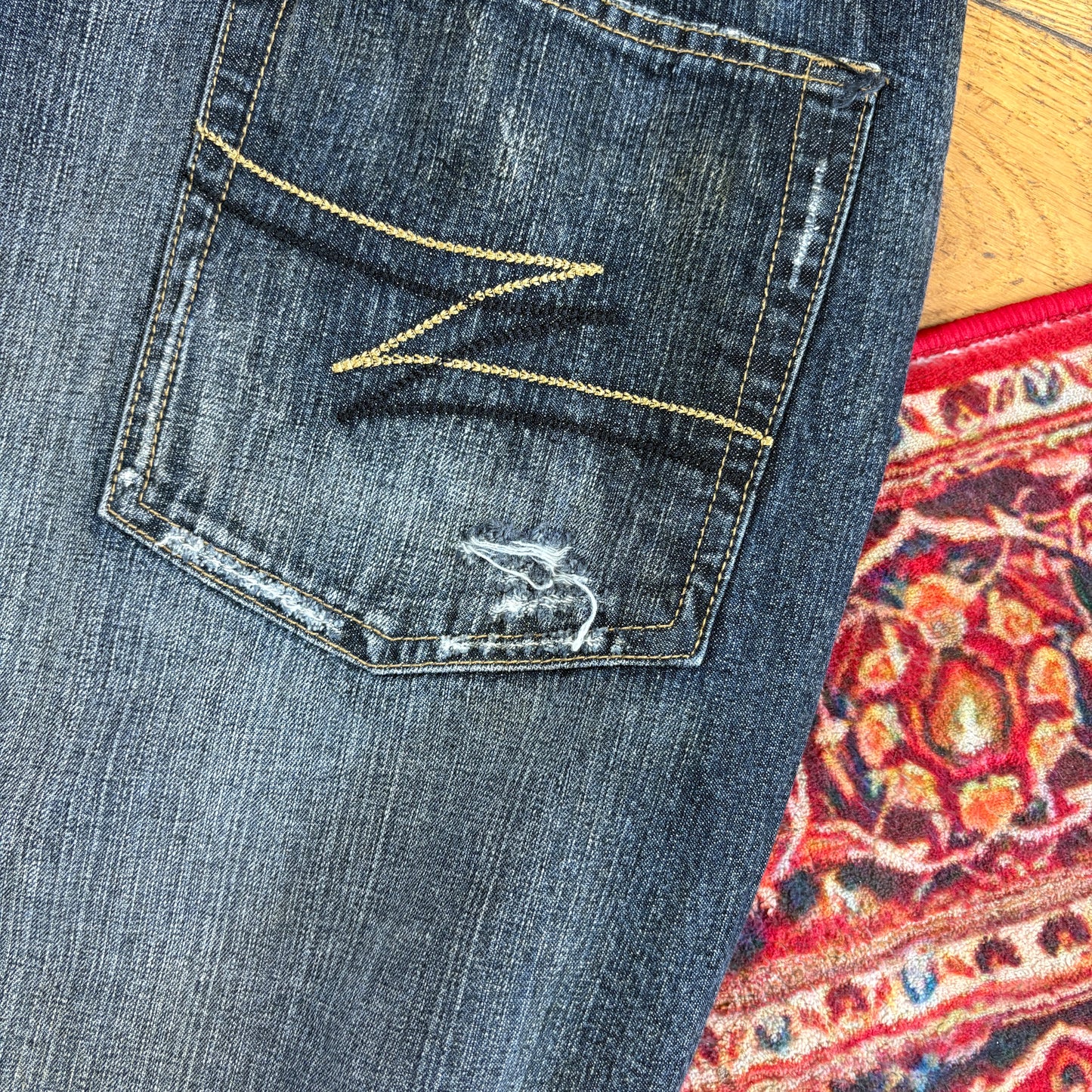 Vintage Noiz Jeans Navy Blue Embroidered Y2K Hip Hop Baggy Jeans - 38