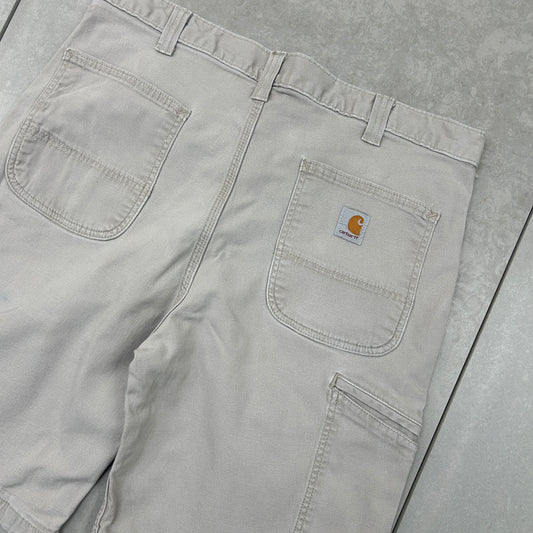 Vintage Carhartt Workwear Baggy Cream Carpenter Shorts - 36