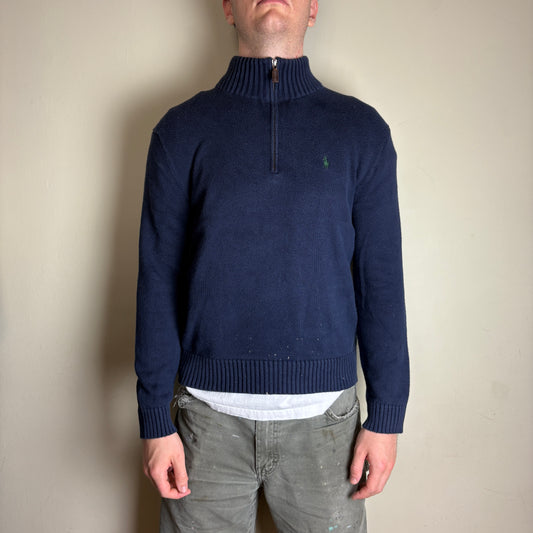 Vintage Ralph Lauren Navy Quarter Zip Knit Jumper - M