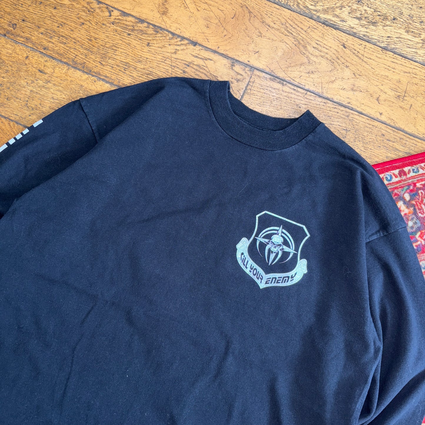 Vintage 1996 Warpath Kill Your Enemy Skull Black Long Sleeve Graphic T-Shirt -XL