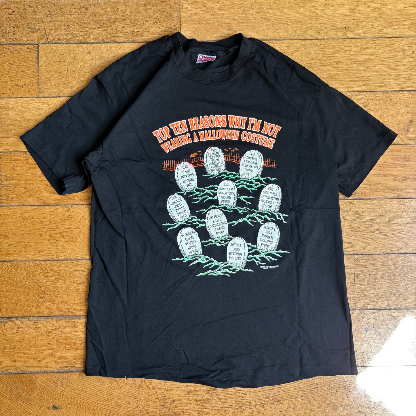 Vintage 1991 Funny Halloween Single Stitch Black Graphic T-Shirt - L