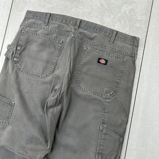 Vintage Dickies Workwear Carpenter Baggy Grey Khaki Trousers - 38