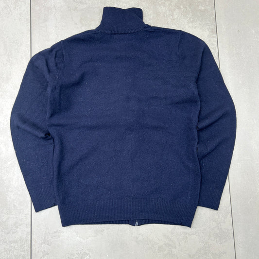 Vintage Lacoste Zip Wool Navy Knit Jumper - S