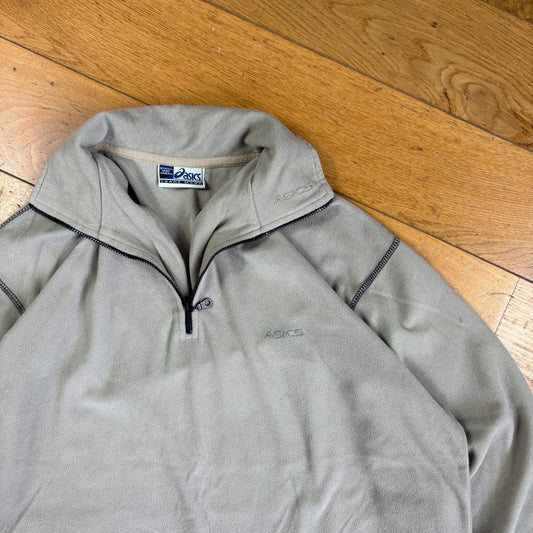 Vintage Asics Embroidered Green Cream Fleece Sweatshirt - M