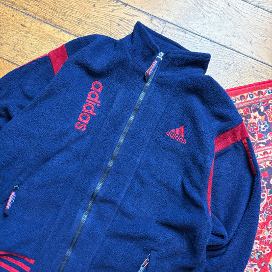 Vintage 90s Navy Adidas Embroidered Fleece Zip Sweatshirt - M