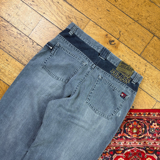 Vintage J Blaze Grey Embroidered Y2K Hip Hop Baggy Jeans - 36