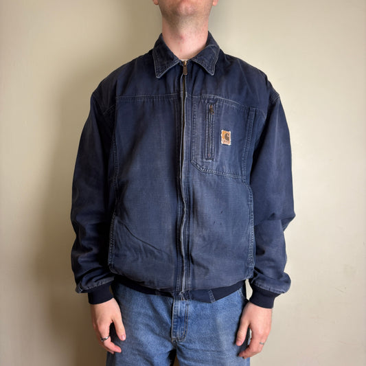 Vintage Carhartt Wylie Navy Blue Workwear Bomber Jacket - XL