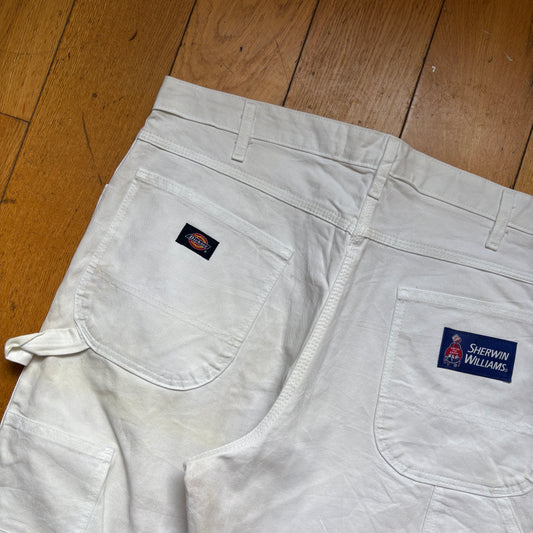 Vintage Dickies Workwear Carpenter White Baggy Trousers - 36