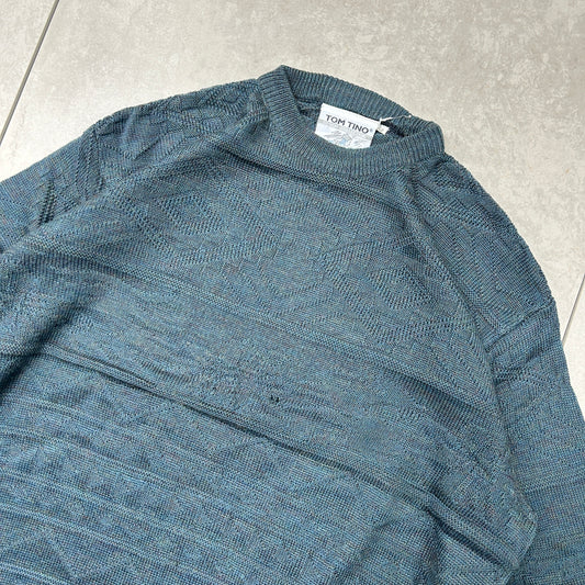 Vintage Italian Green Pattern Chunky Knit Jumper - XL
